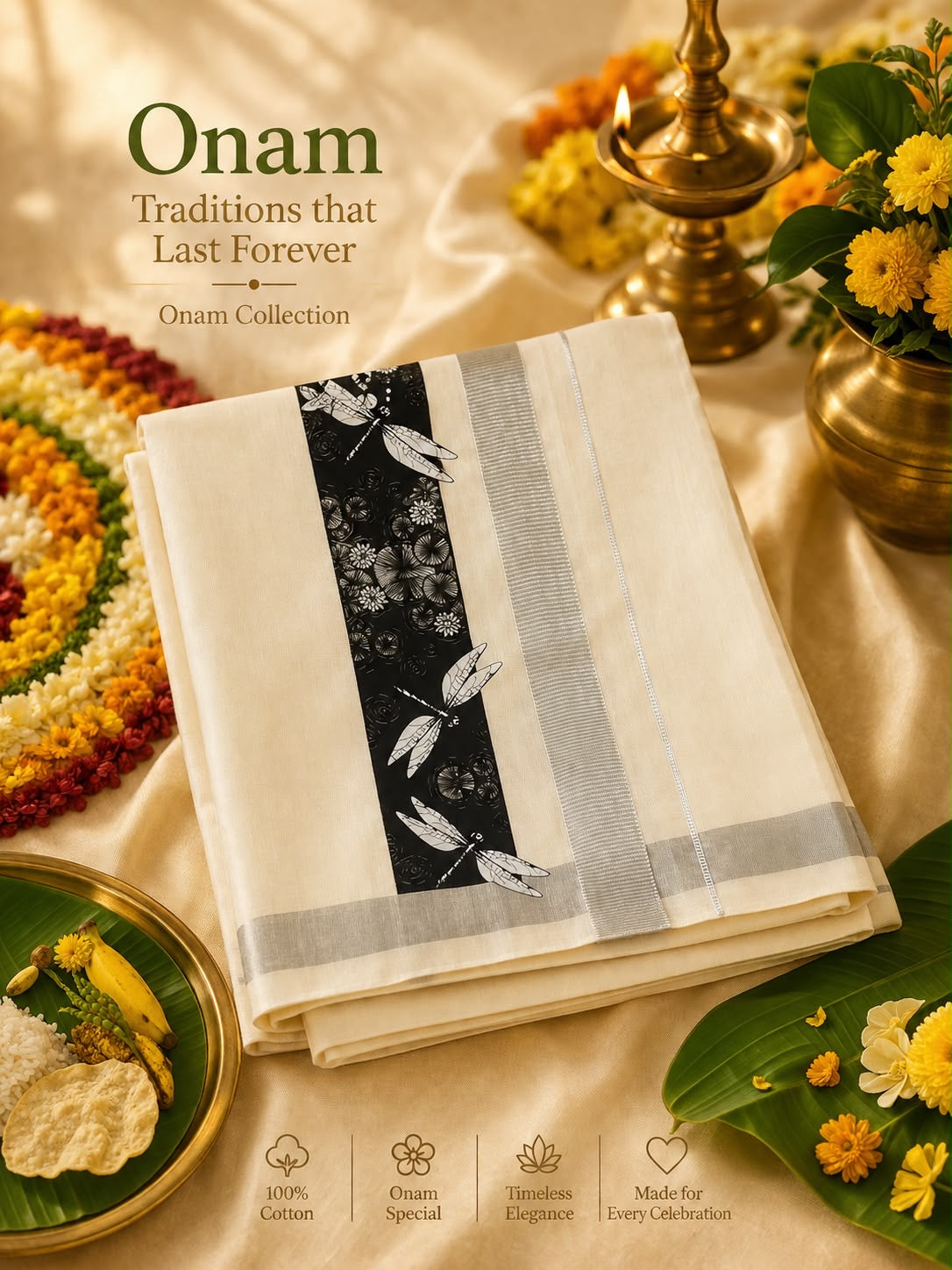 Premium Silver Kara Double Mundu – Thumbi Edition | 100% Cotton