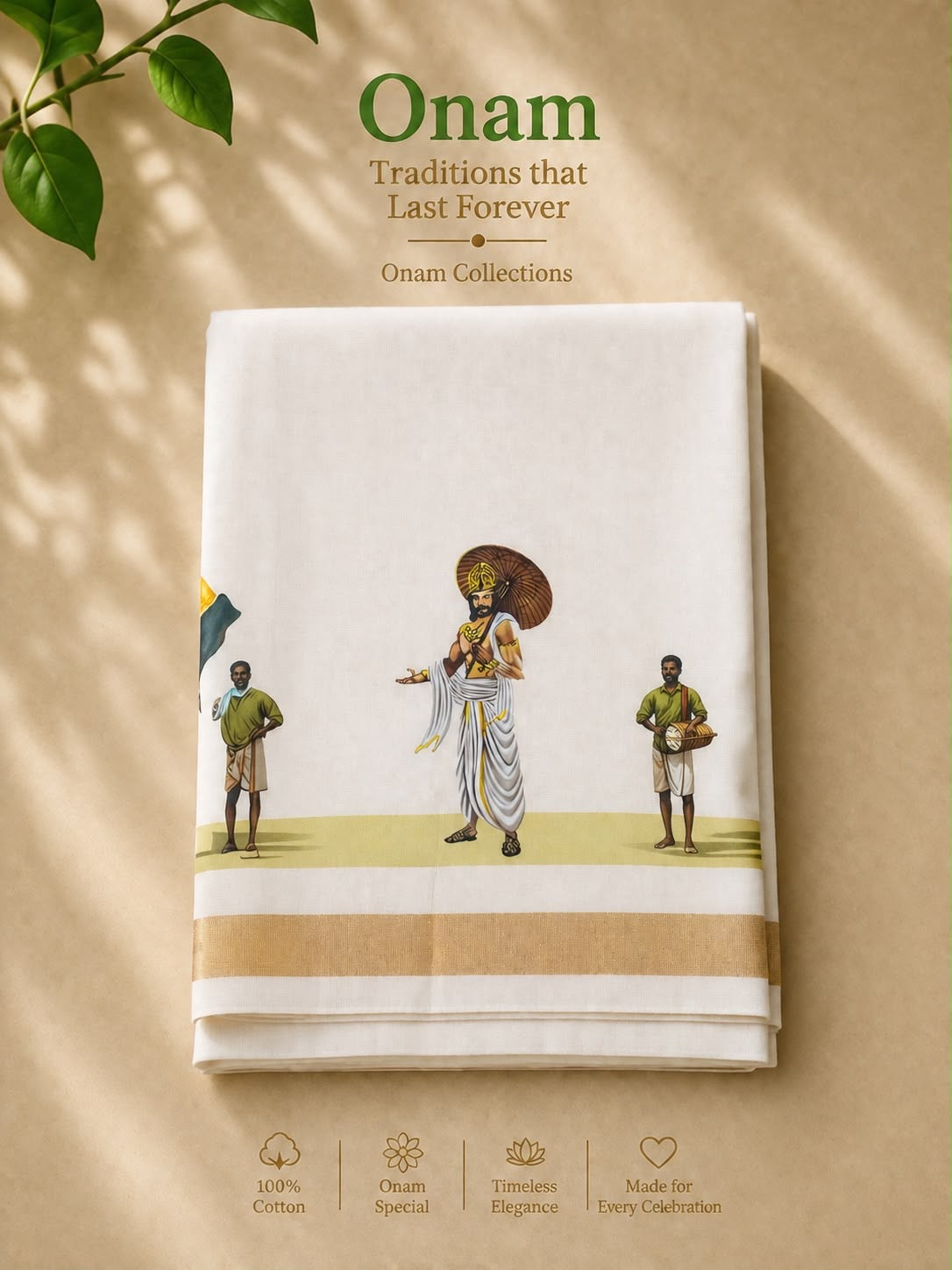 Premium Double Mundu – Maveli & Elephant Edition | 100% Cotton