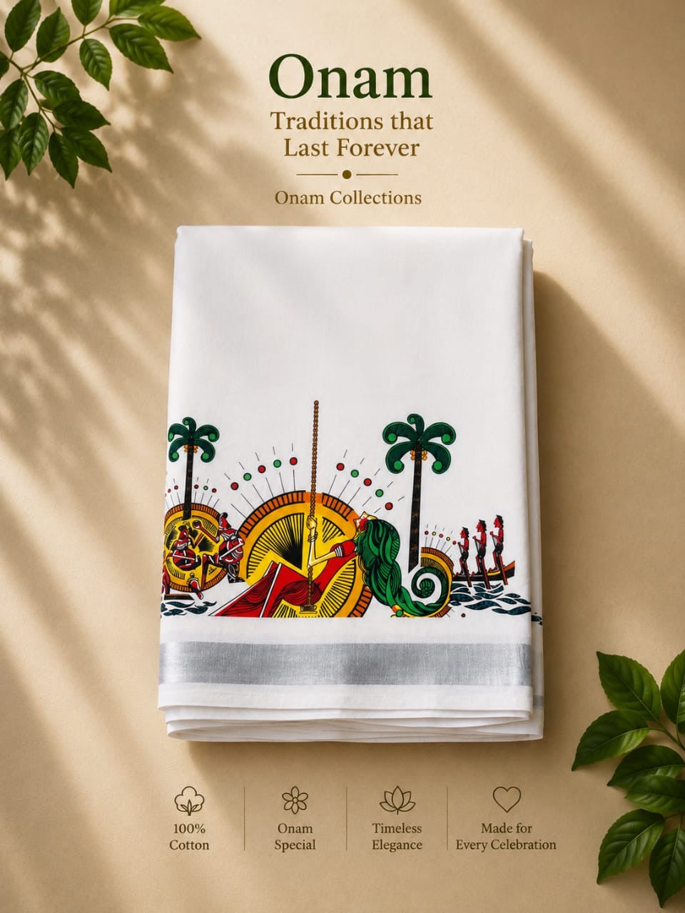 Premium Double Mundu – Kerala Boat Race Edition | 100% Cotton