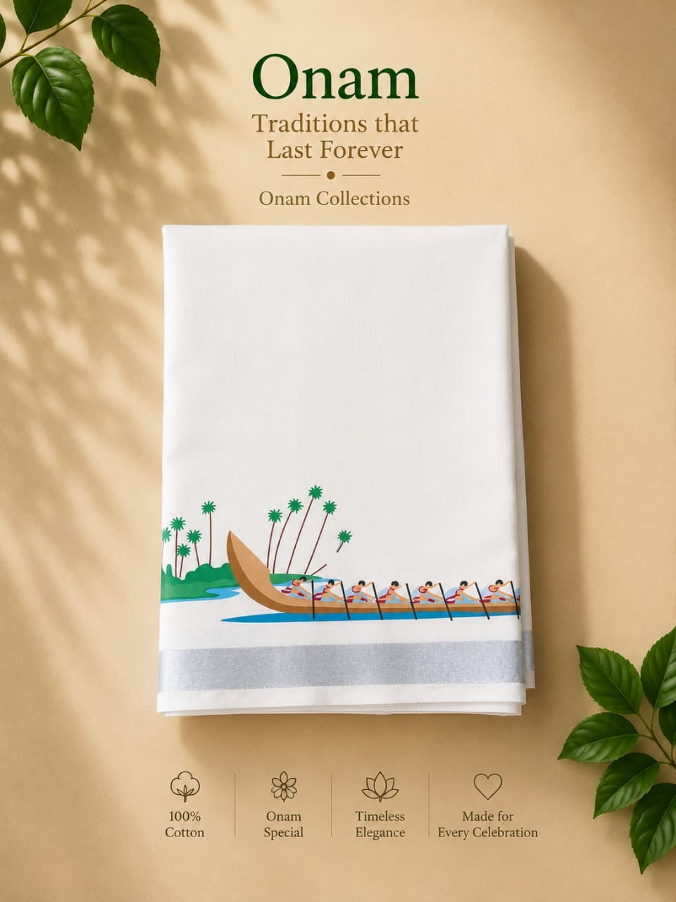 Premium Double Mundu – Vallam Kali Print Edition