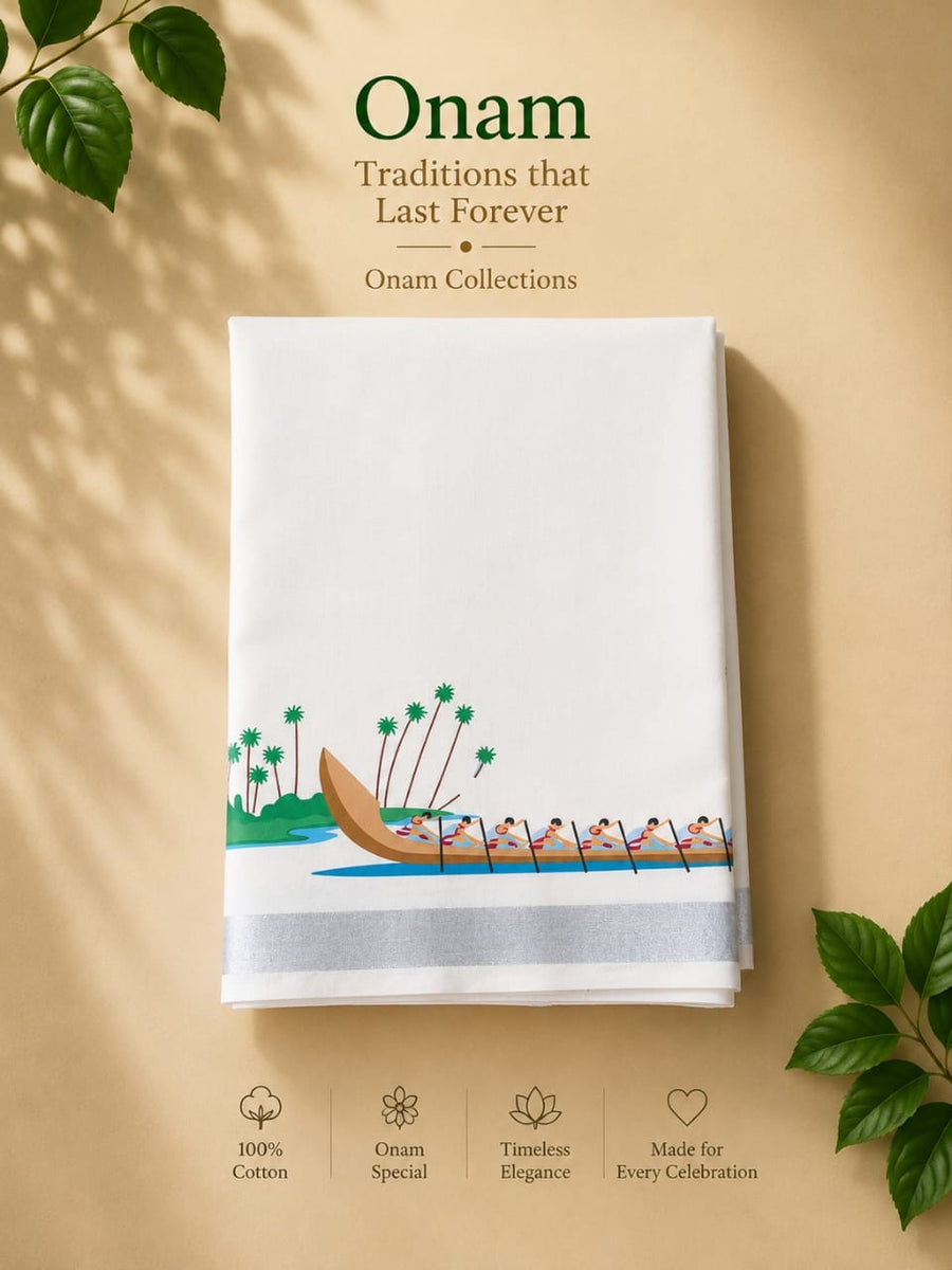 Premium Double Mundu – Vallam Kali Print Edition