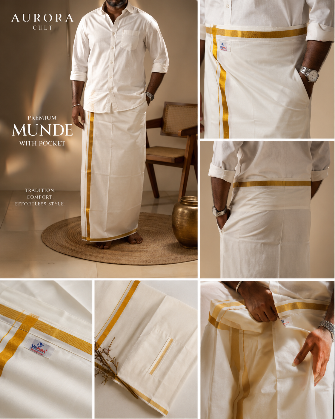 Aurora Clothing Velcro - Pocket Dhoti (Adjustable)
Solid Men Dhoti