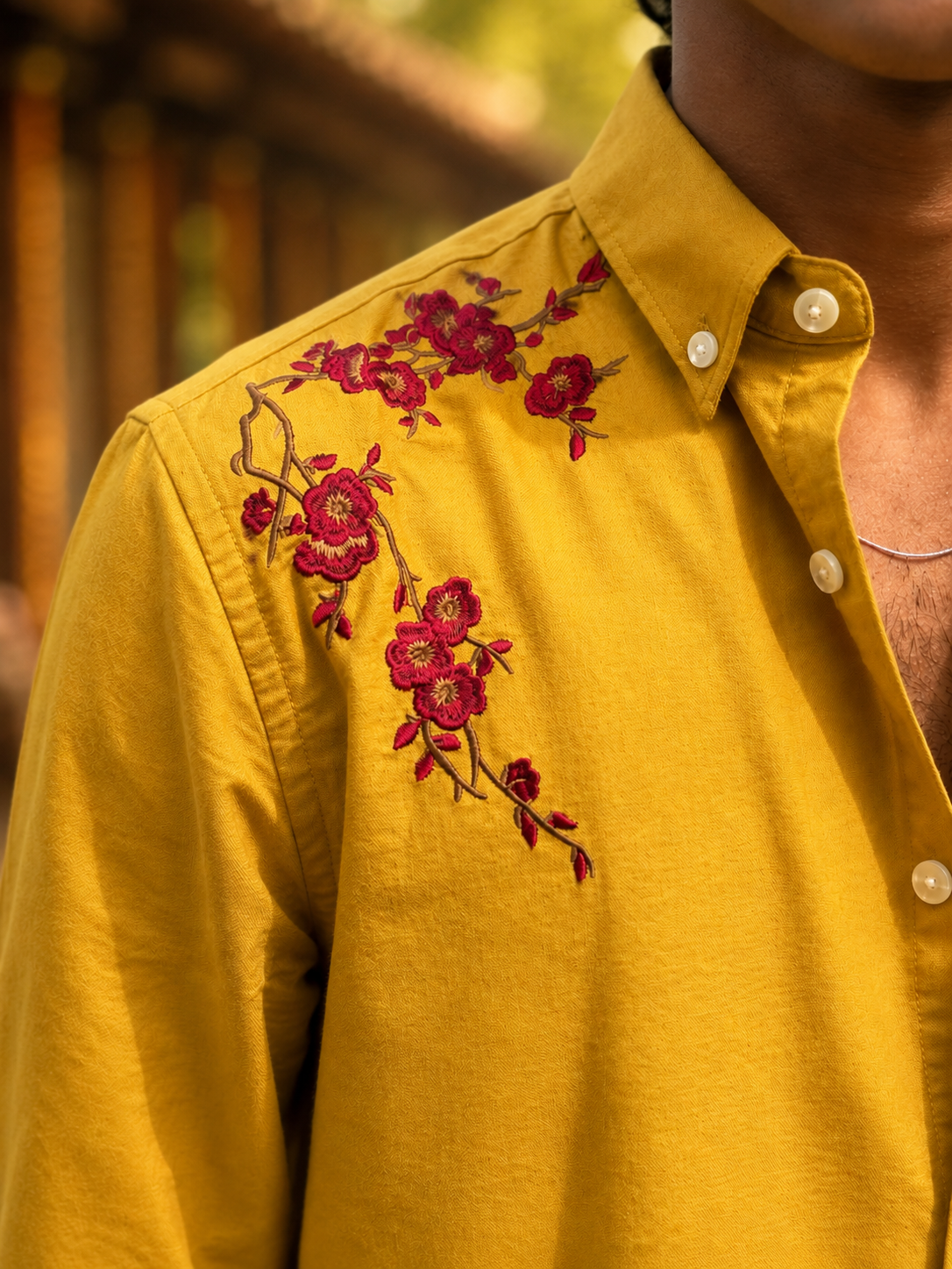 Premium Floral Embroidery Onam Shirt - Poly Cotton Festive Wear